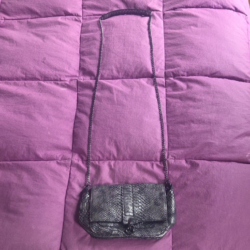 Mark by Avon Black & Silver Faux Snakeskin Crossbody Mini Bag Purse